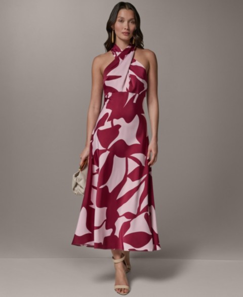 Женские платья Donna Karan New York Women's Halter Neck Printed Satin A-Line Dress