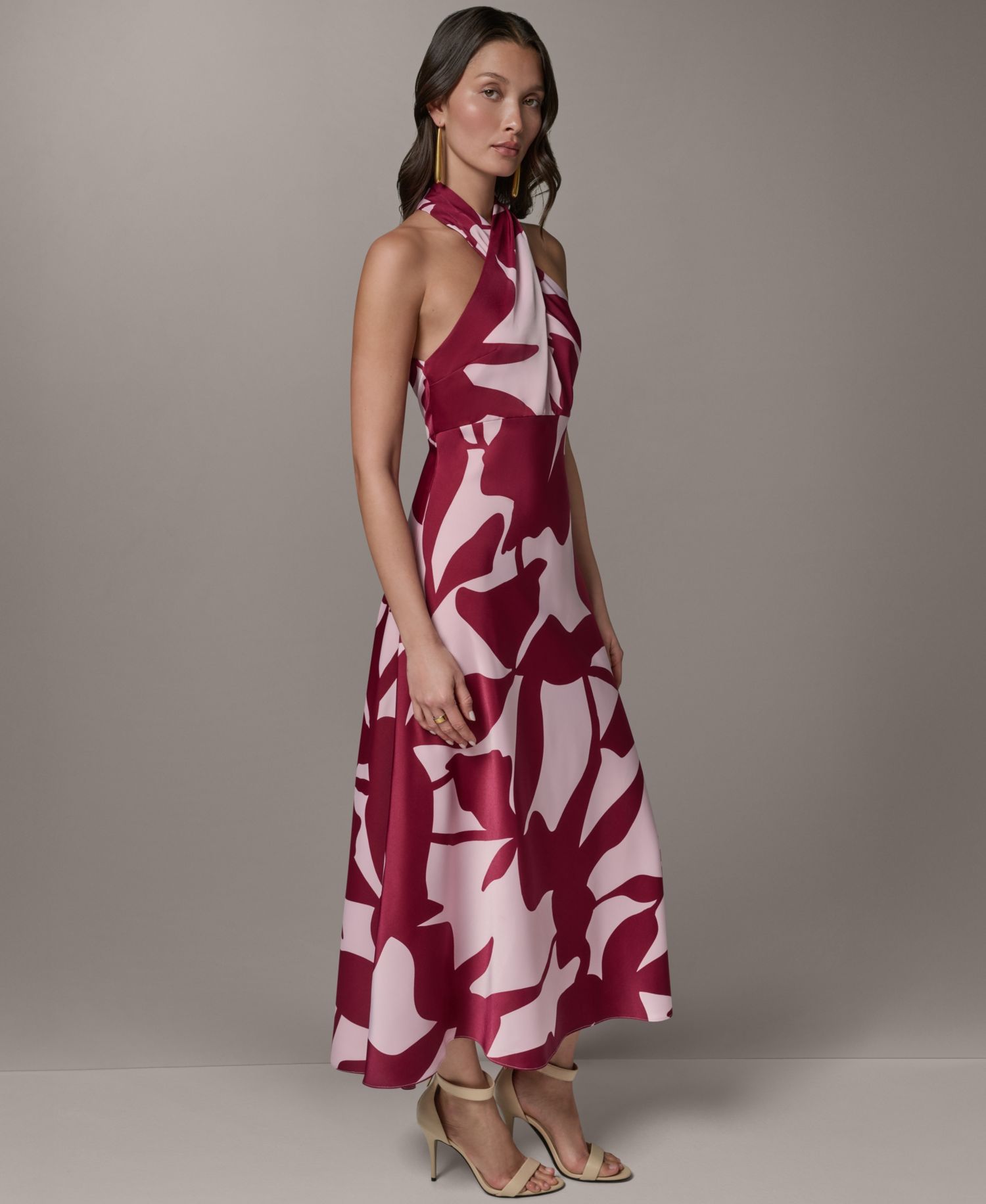 Women's Halter Neck Printed Satin A-Line Dress