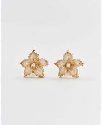 Gold Jasmine and Pearl Stud Earrings