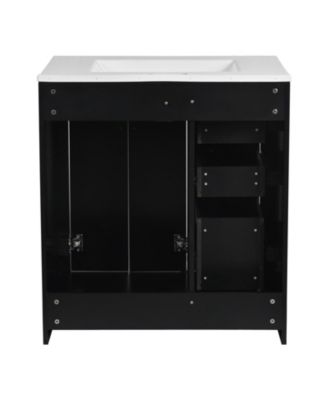 30Inch Bathroom Vanity with Ceramic Sink Combo Solid Wood Frame Bathroom Storage Cabinet  Set with 3 Drawers and Soft Closing Doors