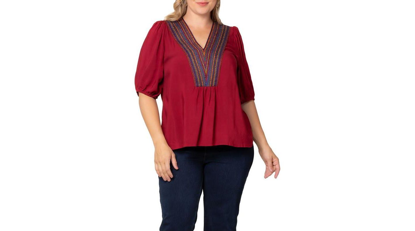 Женский топ Kiyonna Plus Size Tacoma Trim Neckline, цвет: Малиновый красный — фото 1
