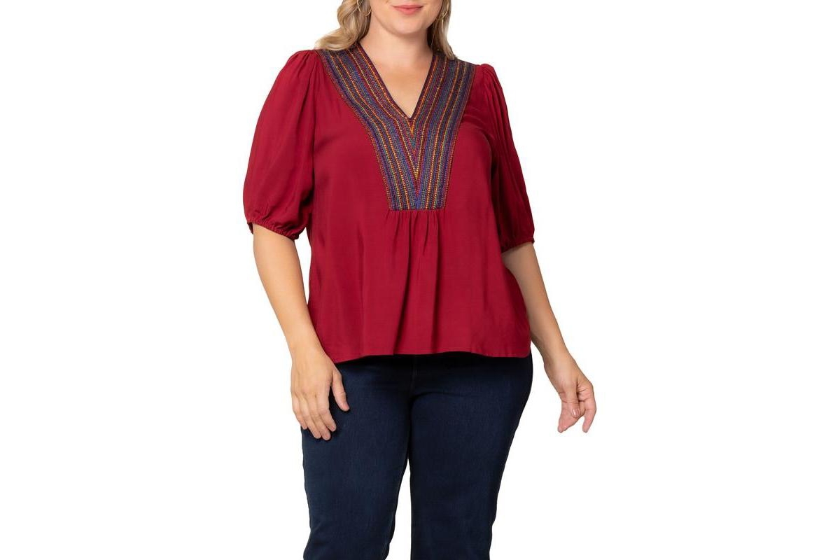 Kiyonna Plus Size Tacoma Trim Neckline Top