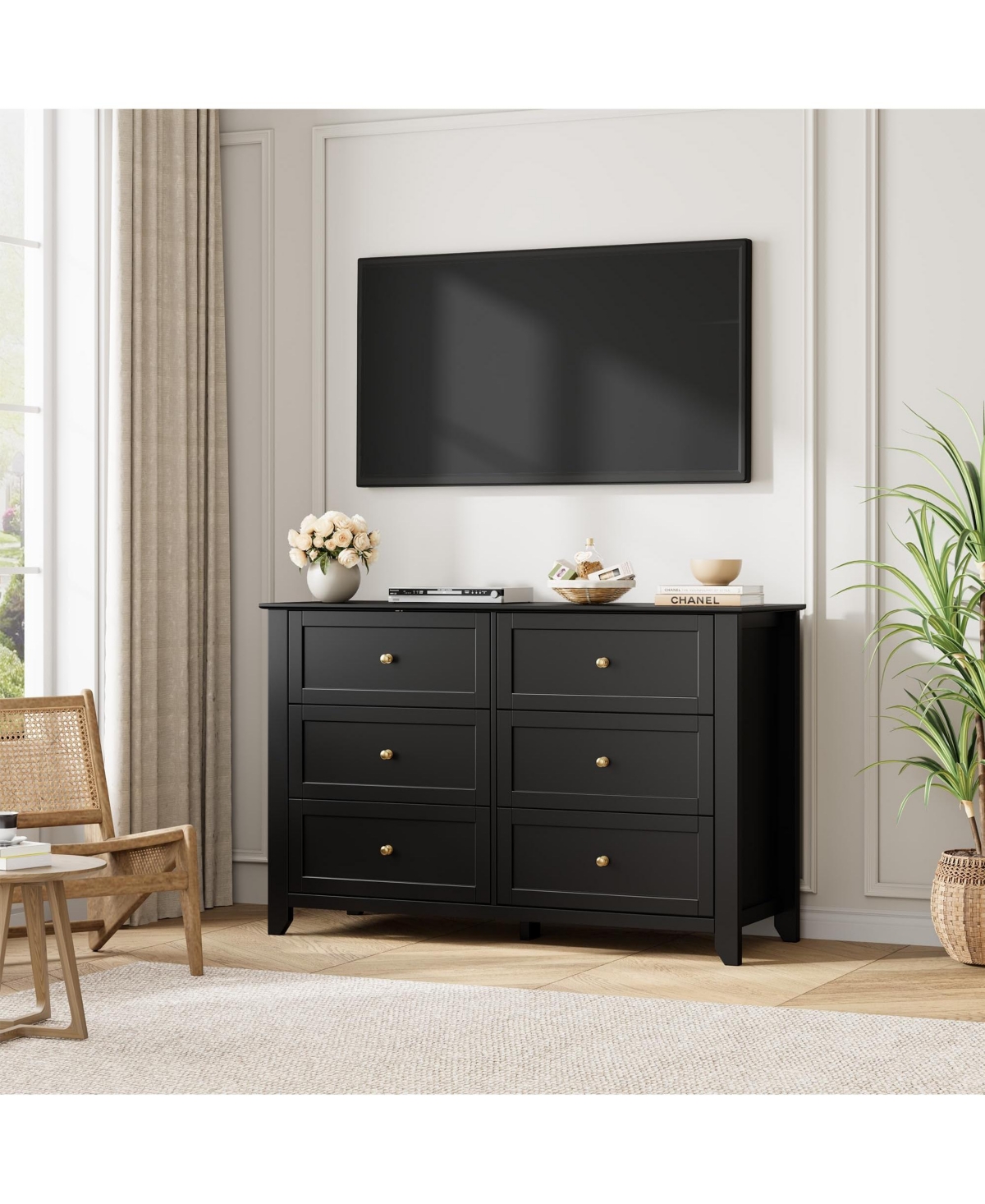 homfan 6-Drawer Dresser with Deep Drawers and Metal Knobs, Modern Wooden Chest for Bedroom Entryway Hallway