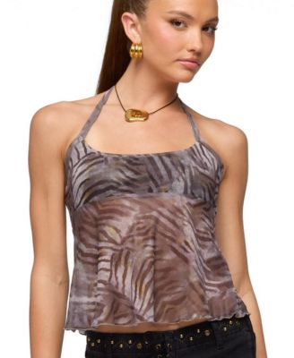 Women's Tiger Printed Mesh Babydoll Top