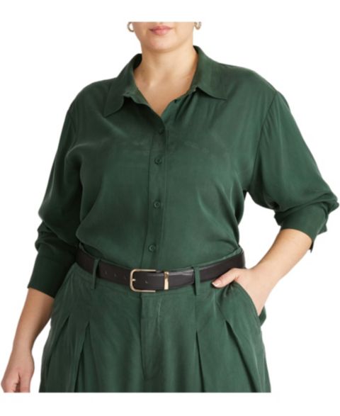 Женская рубашка Universal Standard Plus Sizes Cooling Stretch Cupro Artist, цвет: Тёмно-зелёный