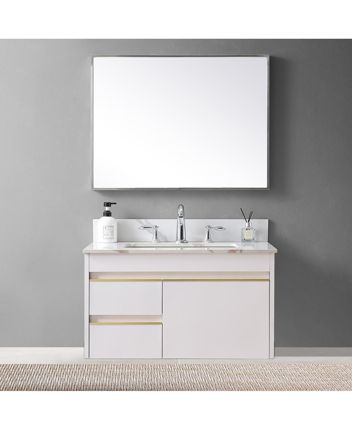 Sillysis 31/37/43 Inch Sintered Stone Vanity Top with Ceramic Rectangular Sink, 4 Inch Backsplash, 3 Faucet Holes