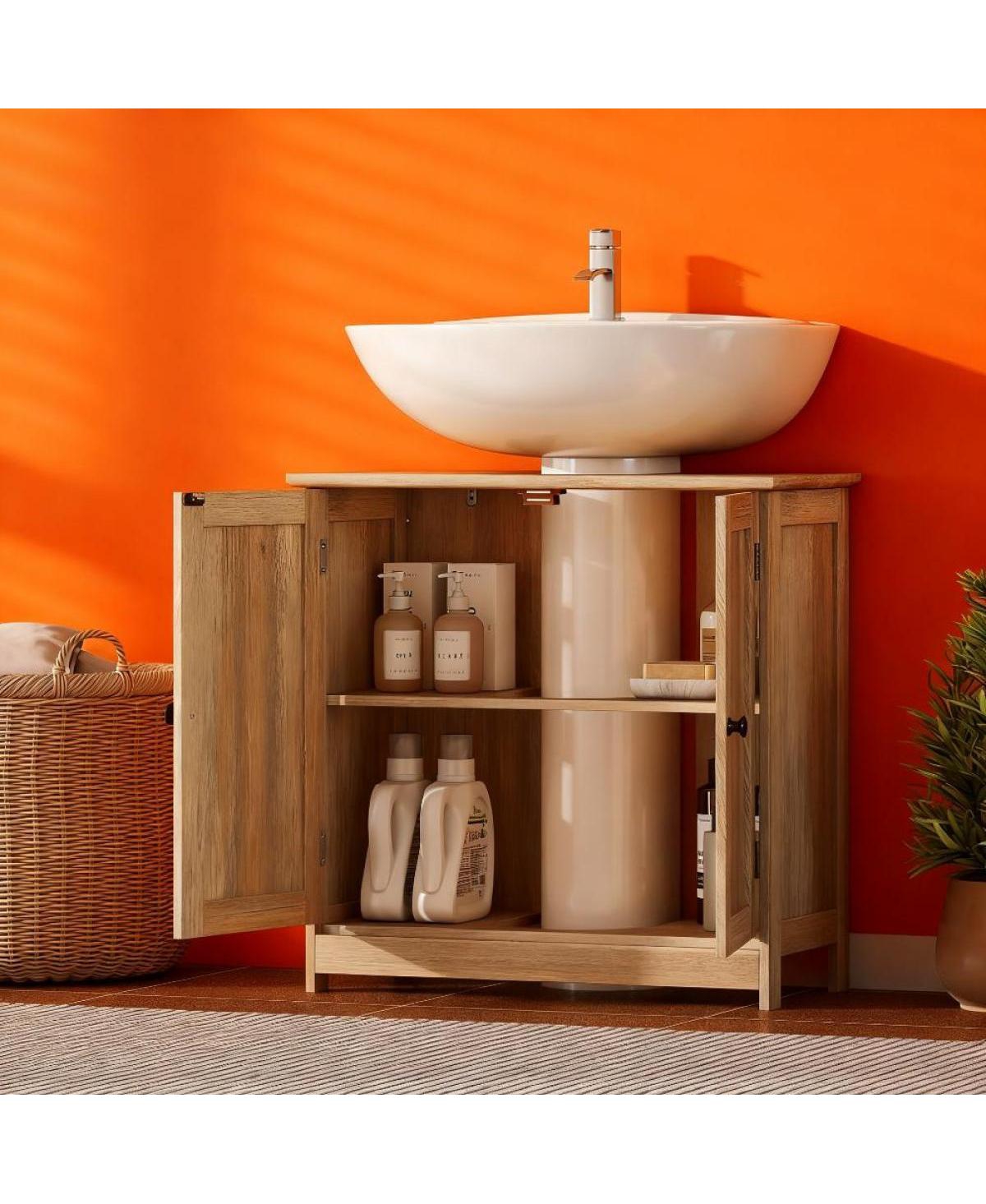 Sillysis 23.5 Inch Bathroom Under Sink Storage Cabinet, Mdf Freestanding Vanity with Adjustable Shelf and Double Doors for Small Bathrooms