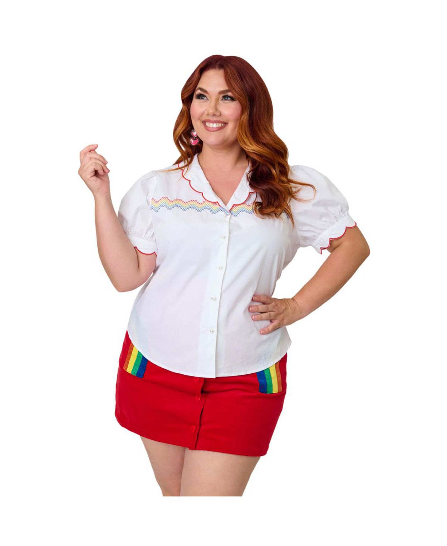 Plus Size Embriodered Puff Sleeve Top