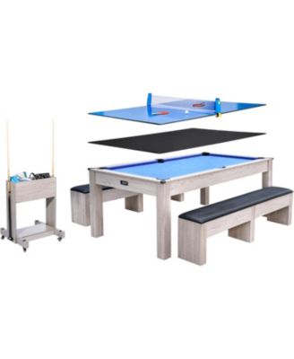 7FT 3-in-1 Pool Table Dining Combo, Billiard Table with Ping Pong Top and Accessories, Space-Saving Family Game Table