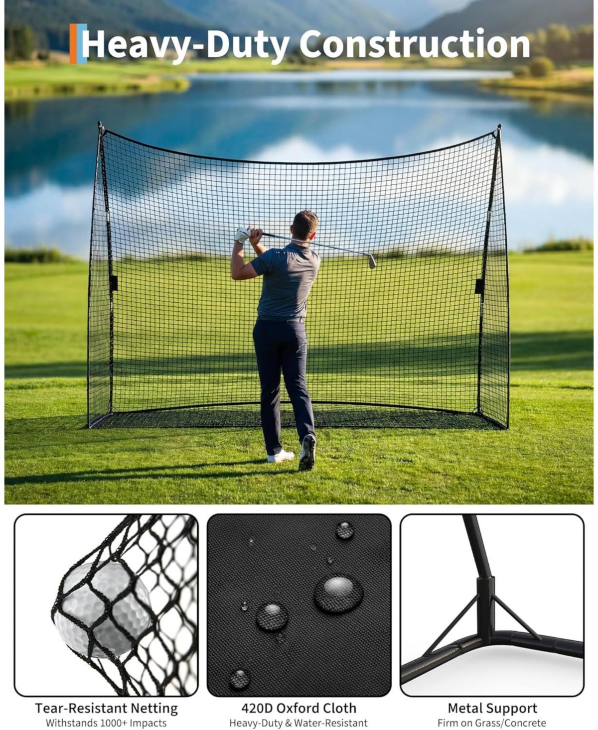 Xo 10 Ft Golf Hitting Net, Portable Golf Practice Net with Carry Bag and Stakes, Backyard Driving Training Equipment