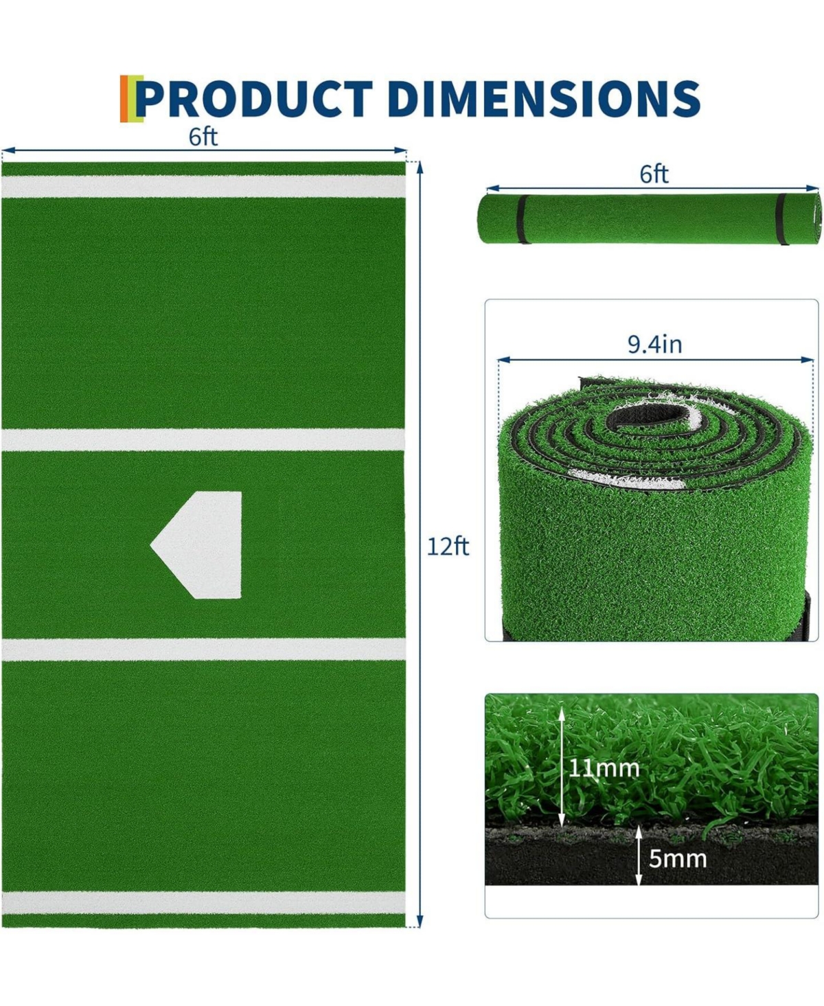 Xo Baseball Hitting Mat, Anti-Slip Turf with Home Plate for Indoor Outdoor Batting Practice Training