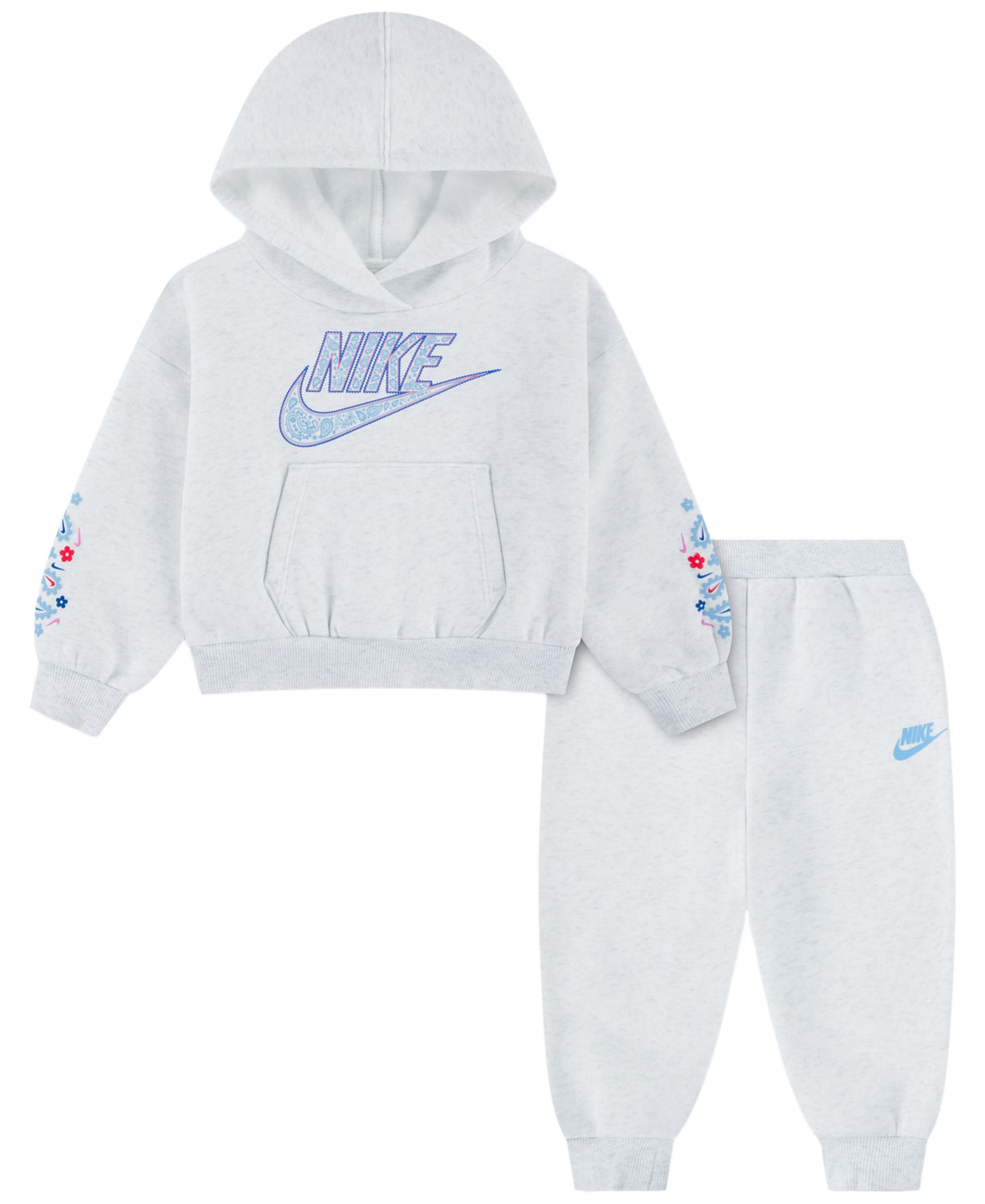 Комплект Nike Retro Remix Long-Sleeve Hoodie and Joggers, 2-Piece Set для девочек-малышей, цвет: Берёзовый меланжевый — фото 1