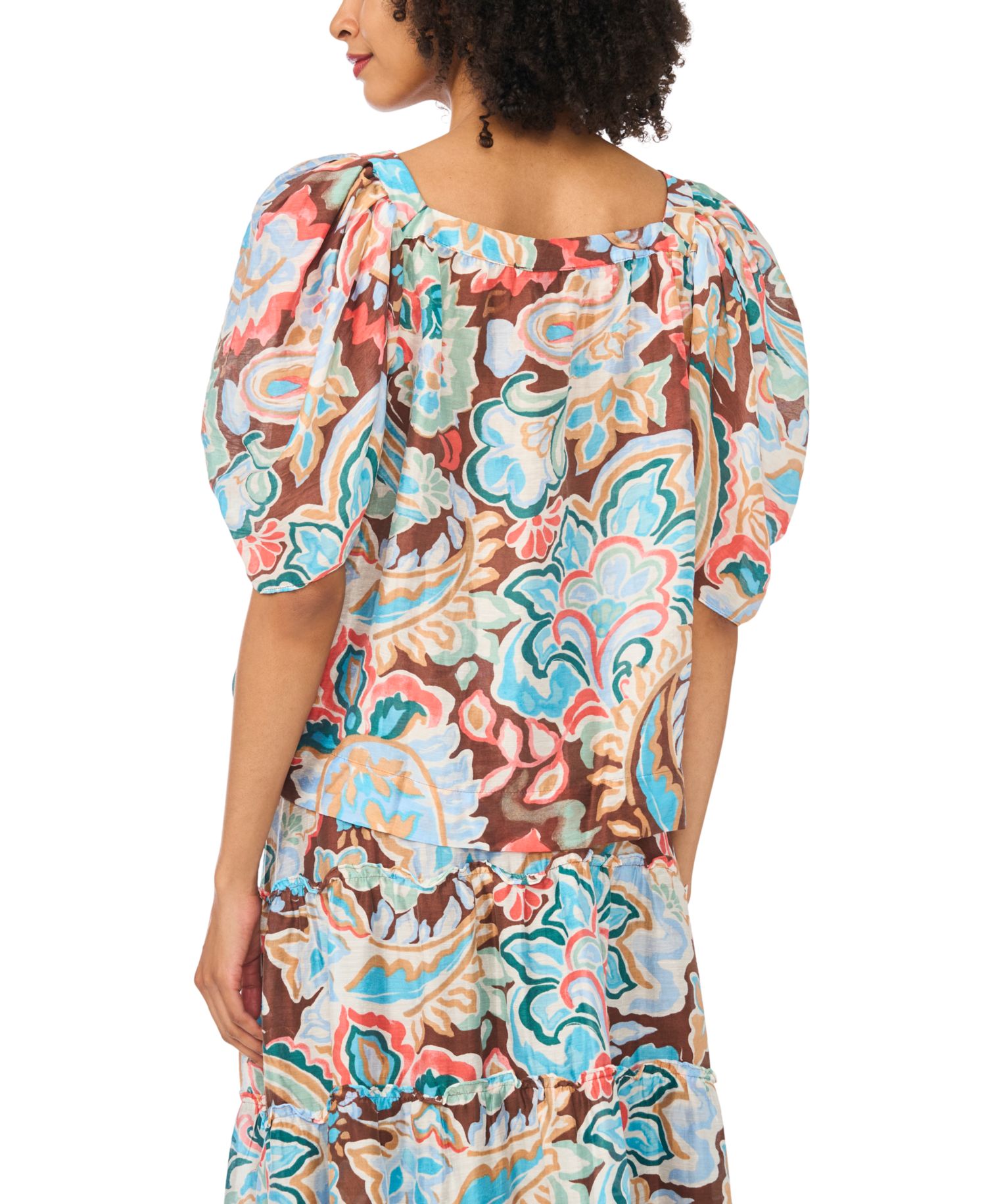 Women's Square Neck Puff-Sleeve Top