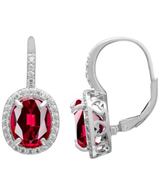 Lab-Grown Ruby (6 ct. t.w.) and Lab-Grown White Sapphire (0.56 ct. t.w.) Leverback Earrings in Sterling Silver
