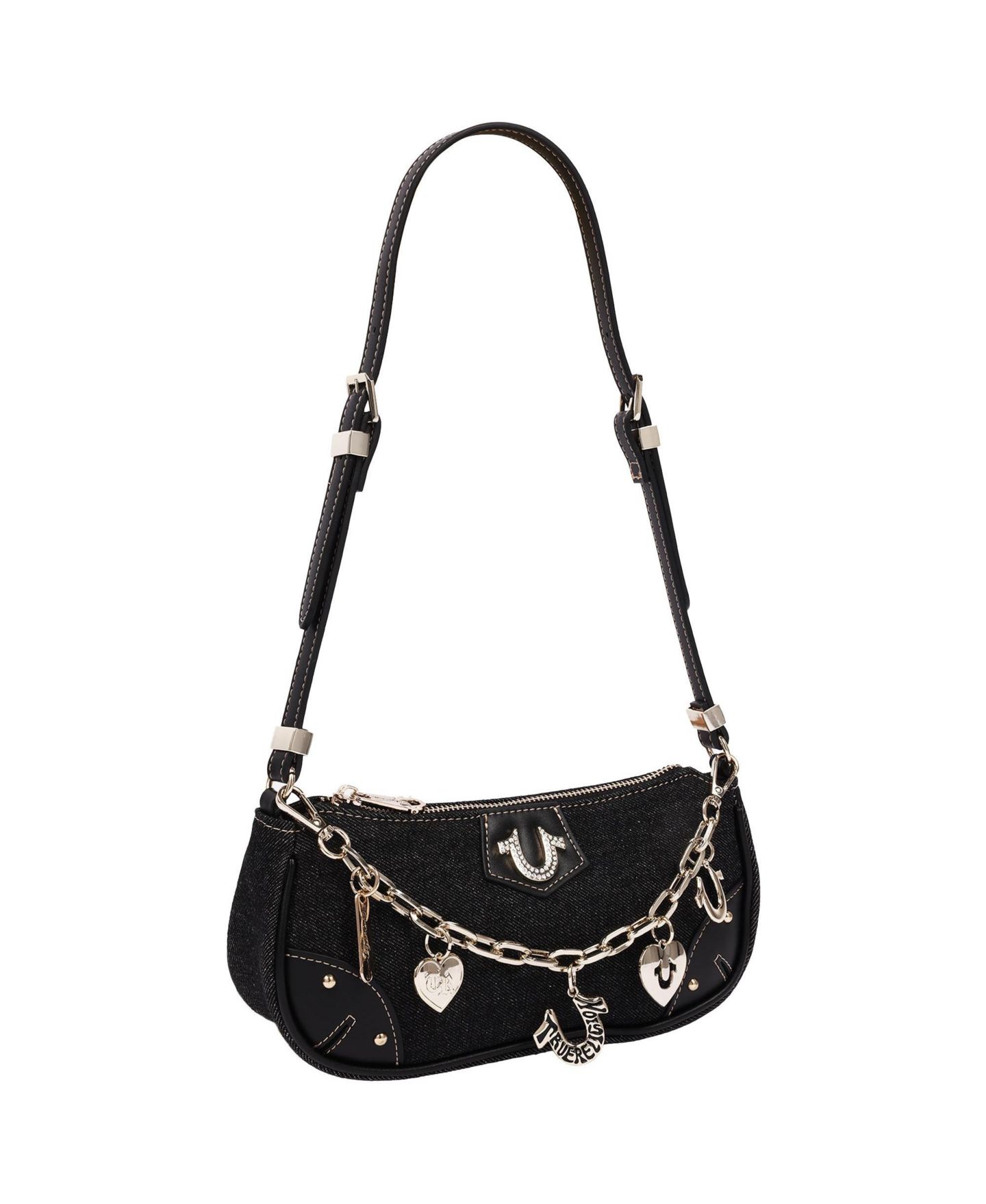 Женские брелоки True Religion Horseshoe Chain Shoulder - Charm Detail Zip Top Purse with Adjustable Strap, цвет: Чёрный — фото 2