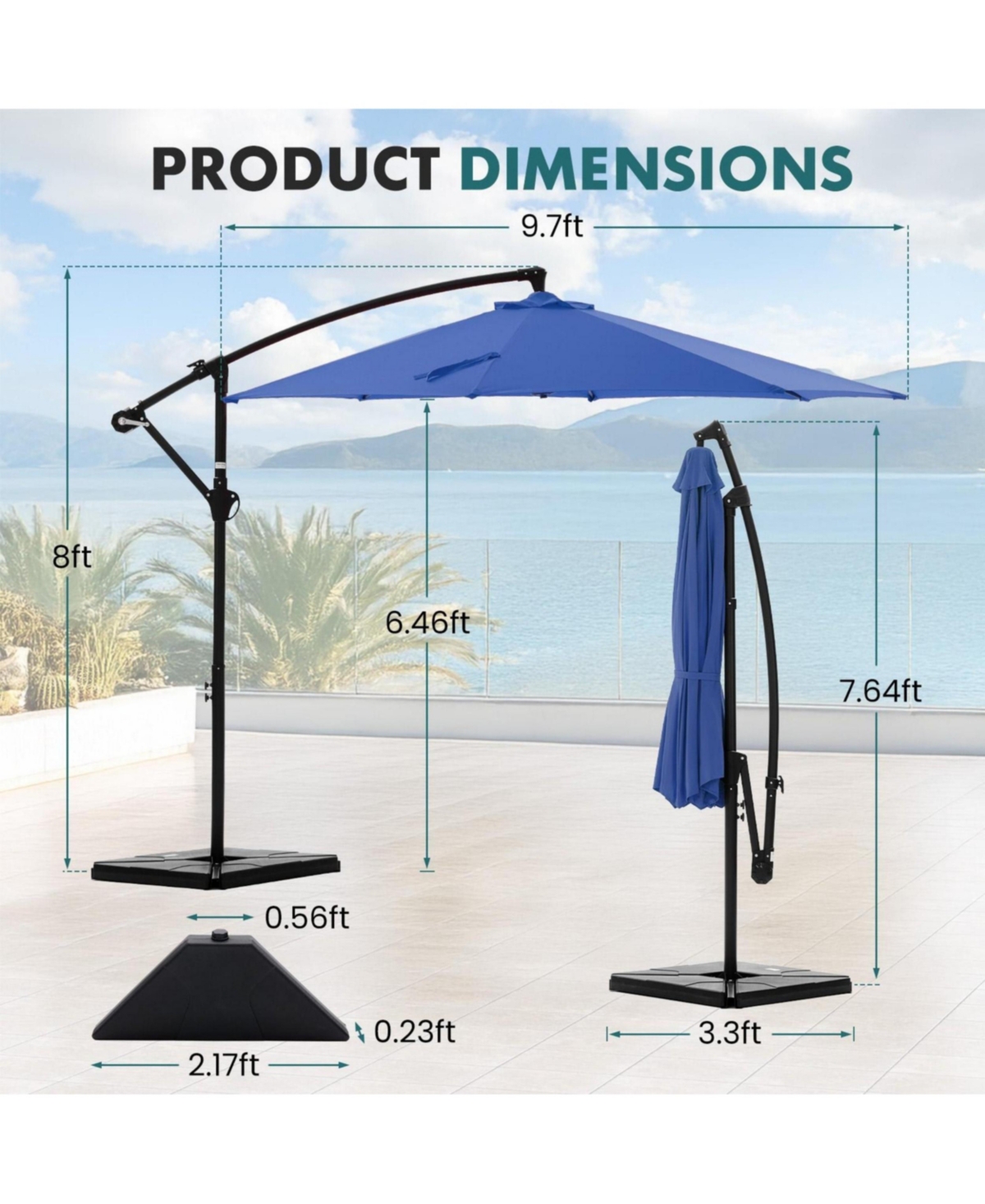 Yiortwo 9.7 Feet Offset Patio Umbrella Cantilever Outdoor Sun Shade With Tilt