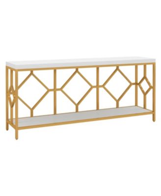 2-Tier Sofa Table with Open Storage Shelf, Extra Long Console Table