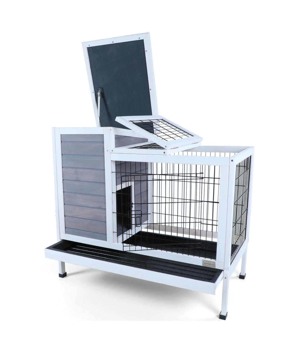 Streamdale Furniture Two-Tier Wooden Rabbit Cage with Runway and Leak-Proof Tray