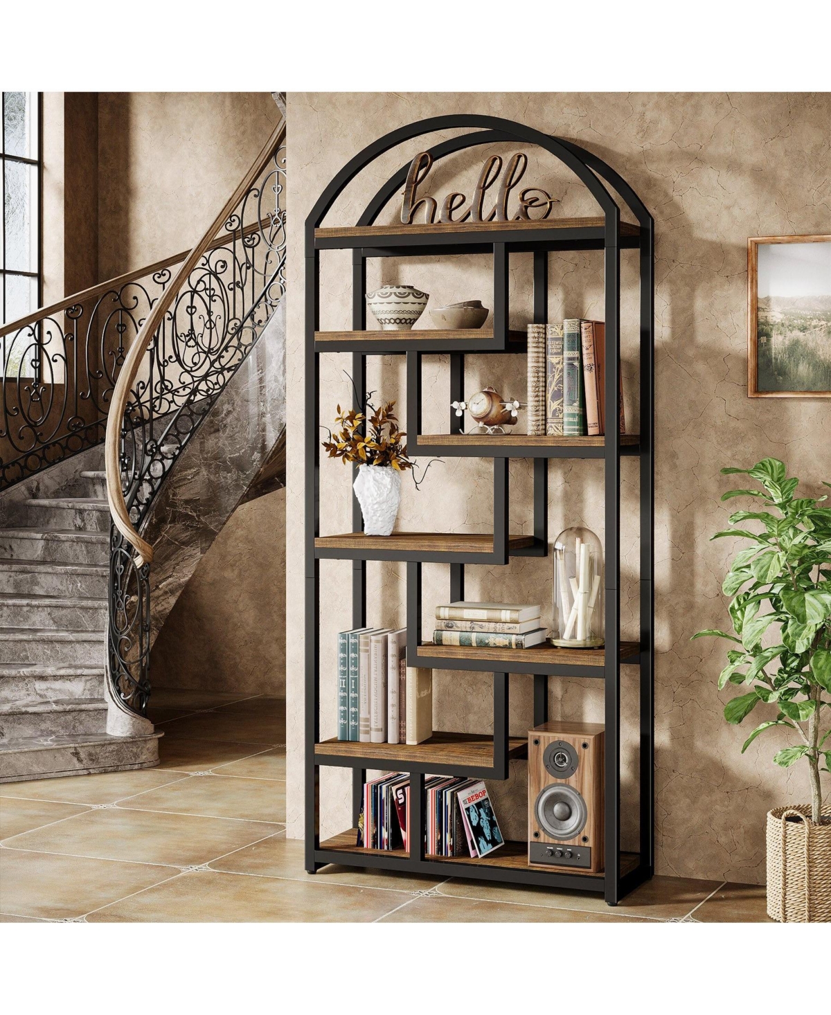 Slickblue Open Shelf Industrial Bookcase with Arched Design for Home Storage