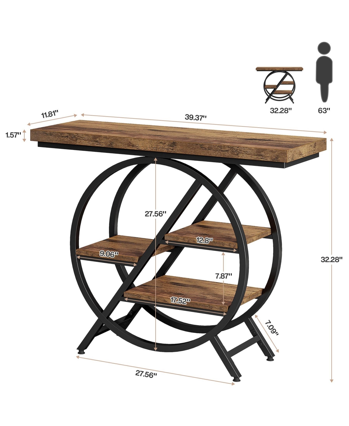 Slickblue 39.3" 4-Tier Console Table with Geometric Metal Frame