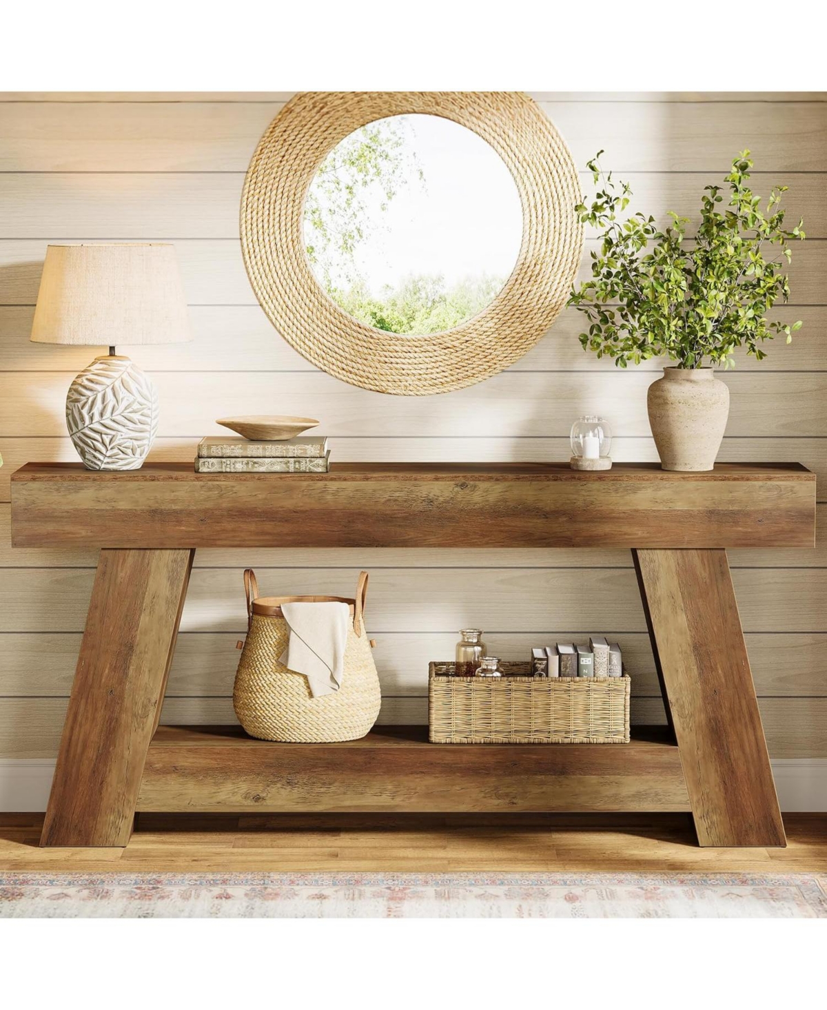 Slickblue 2-Tier Console Table with Open Shelf Storage for Entryway and Hallway