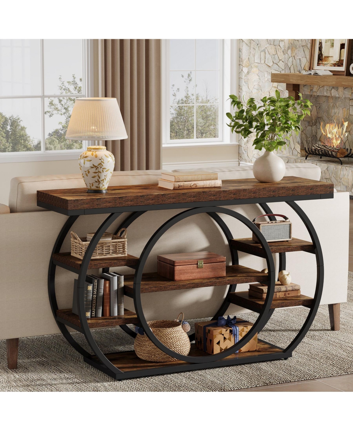 Slickblue 5-Tier Metal Frame Industrial Console Table, Sofa Table for Entryway and Hallway