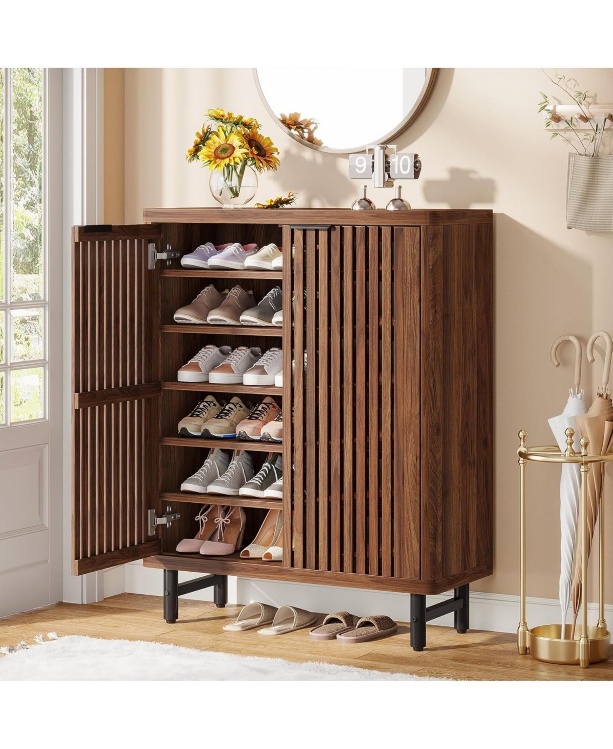 Slickblue Modern Shoe Cabinet with 6 Tier Adjustable Storage Shelves