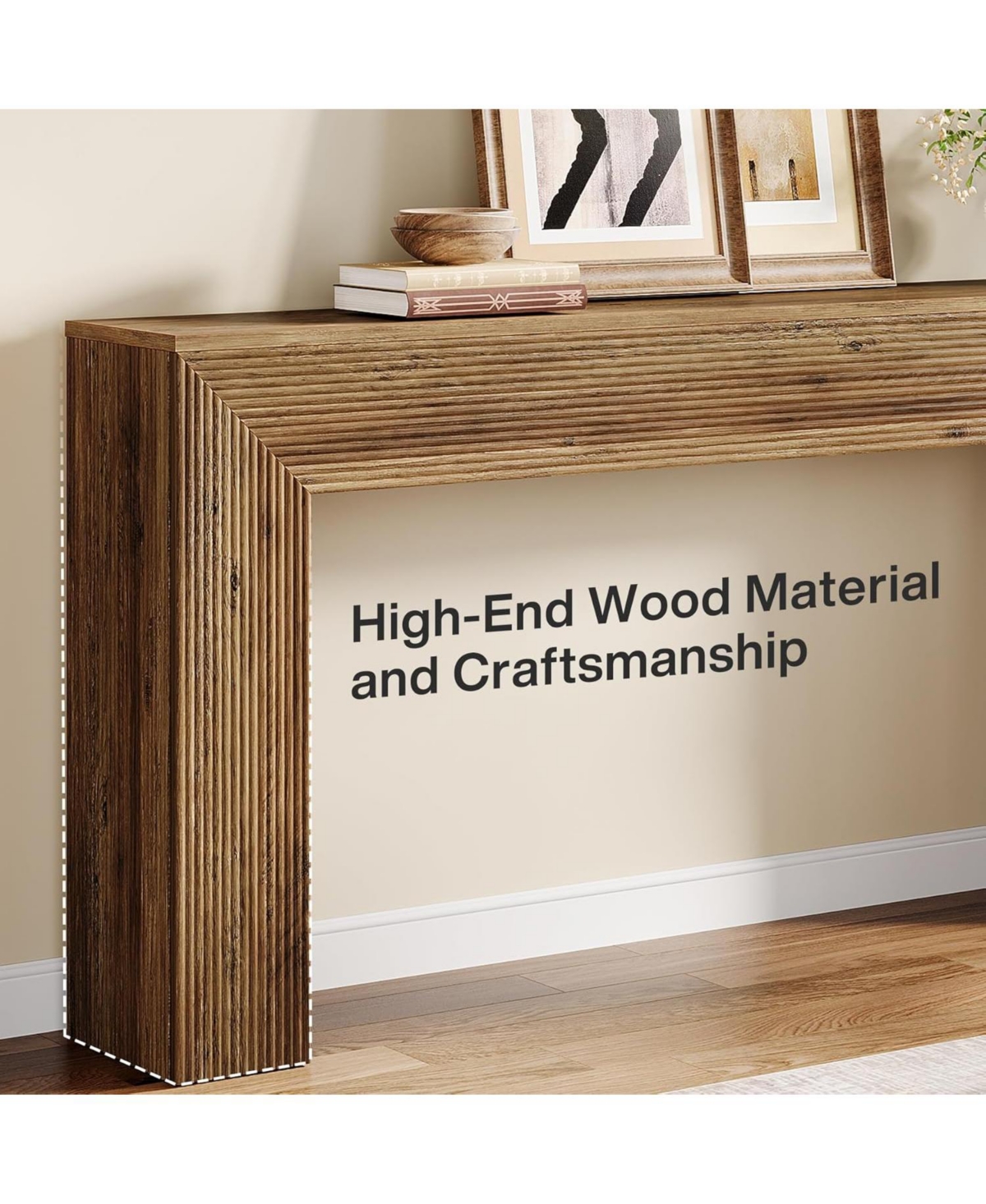 Slickblue Fluted Entryway Console Table with Rustic Wood Finish for Living Room