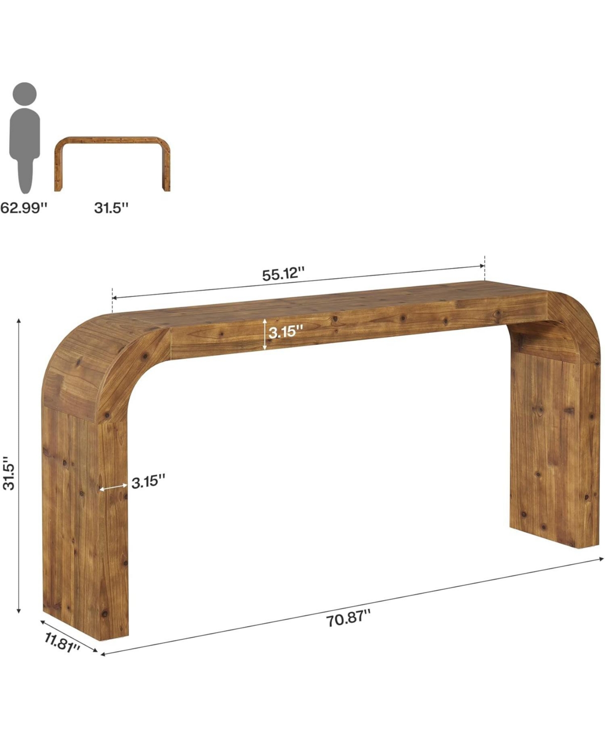 Slickblue Curved Corner Solid Wood Console Table for Home or Office Spaces