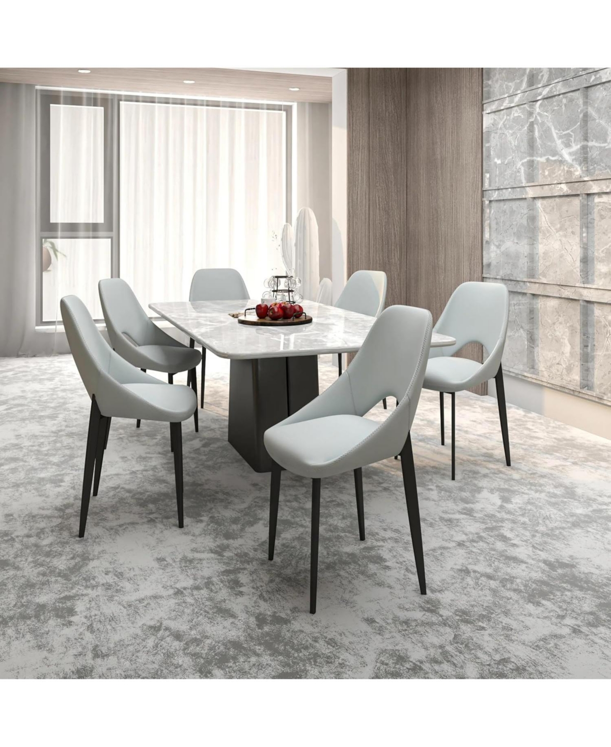 LeisureMod Amalfi Upholstered Fabric Dining Chair Set of 2 Modern Side with Iron Legs