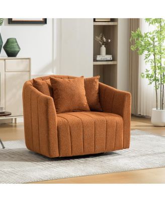 Upholstered 360degree Swivel Barrel Chair and Half with 3 Pillows
