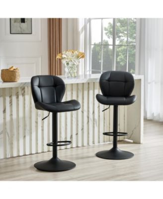 Modern Bar Stools Set of 2, Faux PU Leather Upholstered, Adjustable Swivel Barstools, for Kitchen Island, Bar