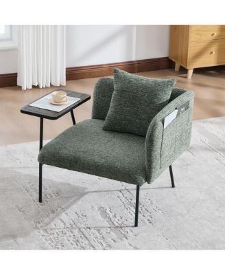 Modern Upholstered Lounge Chair with Side Table and Storage Pockets
