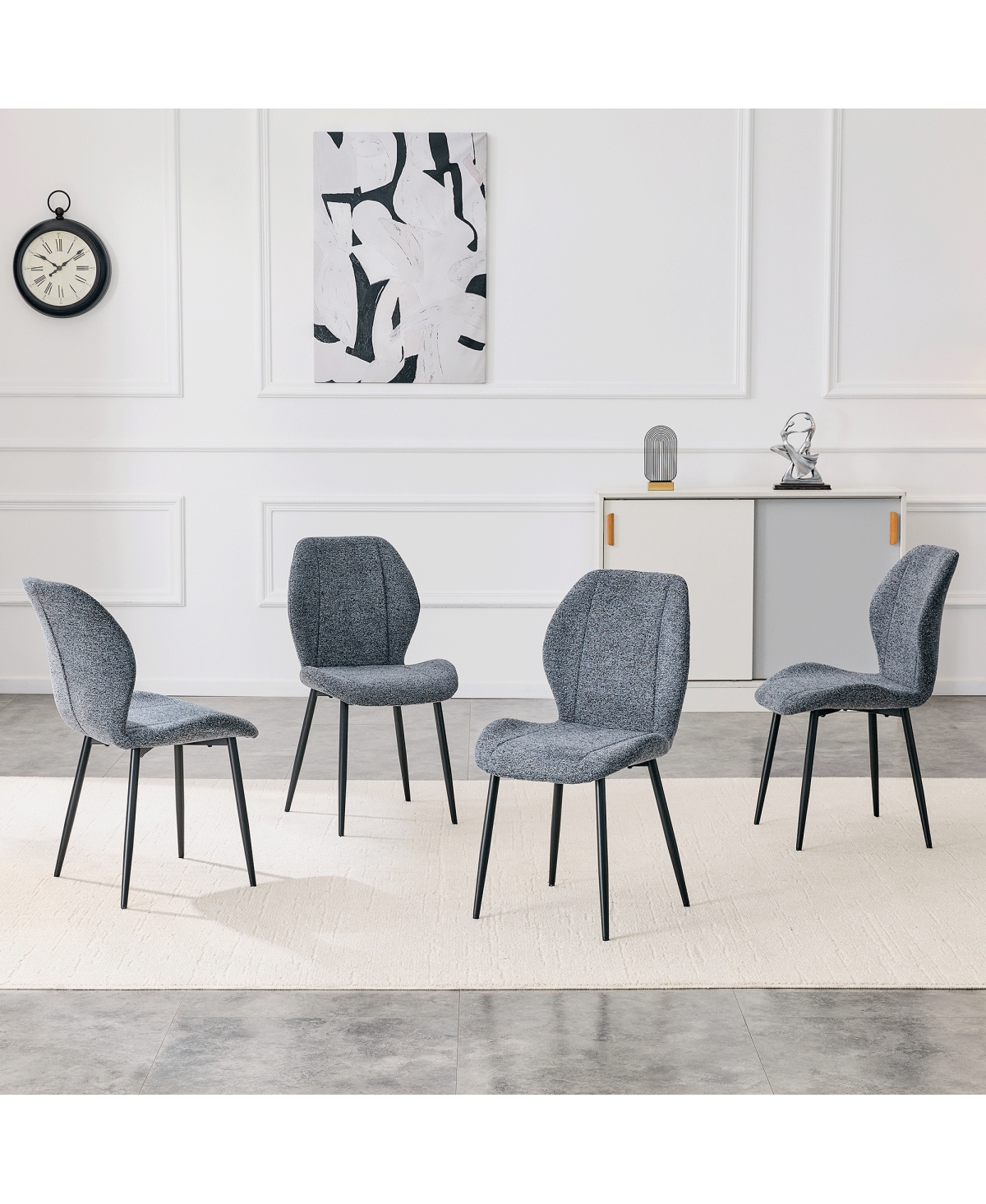 Streamdale 4 Pack Modern Minimalist Smog Fabric Dining Chairs with Metal Legs
