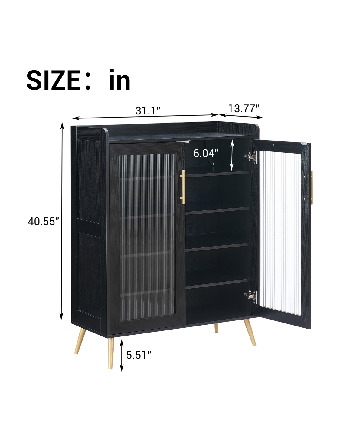 homfan Modern 5-Tier Shoe Cabinet with Glass Double Doors Adjustable Shelves, Sturdy Support Legs, Entryway Storage Organizer for Hallway, Living Room