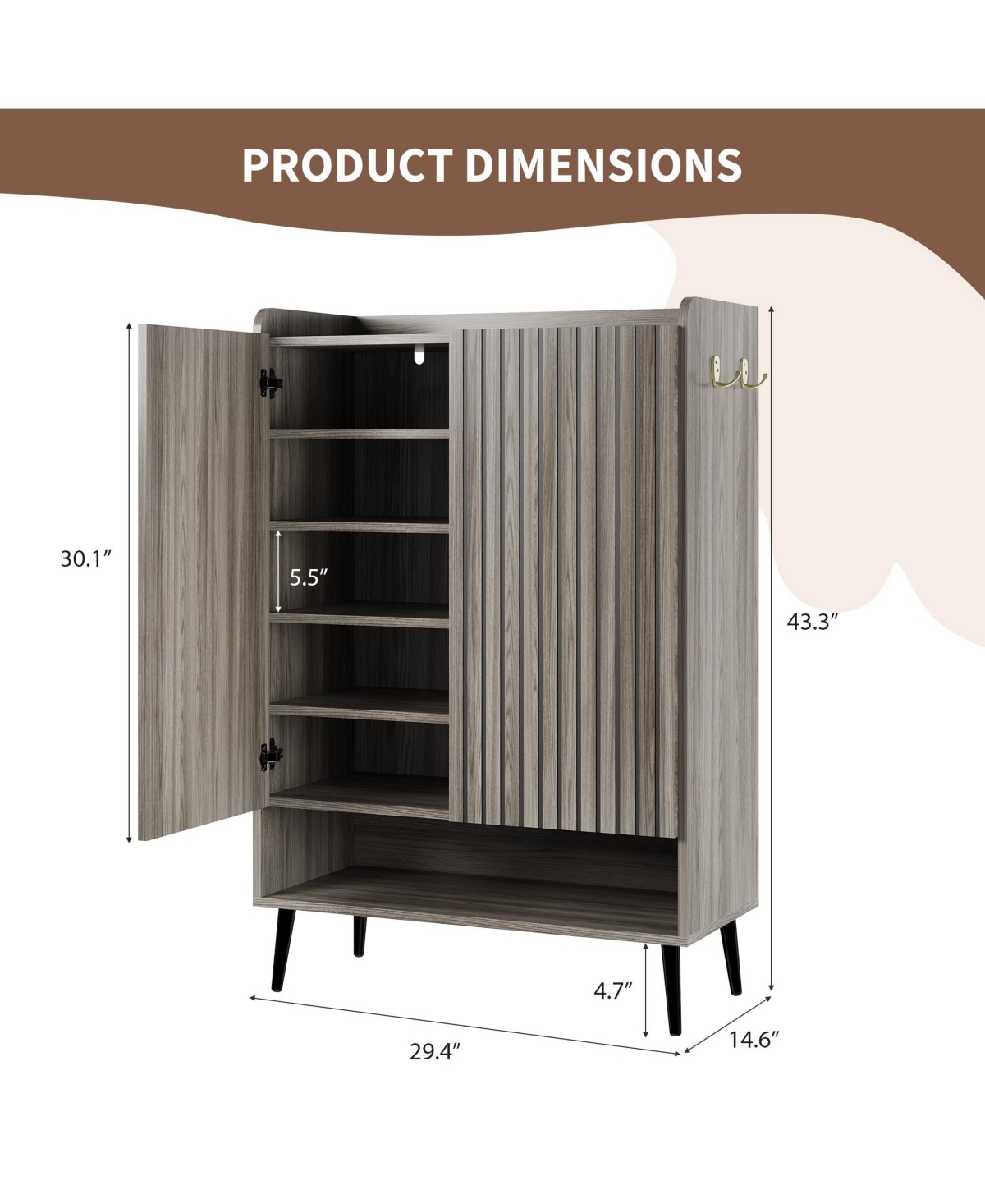 homfan Large Shoe Cabinet with Doors, 6 Tier Storage Adjustable Shelves, Freestanding Rack Organizer
