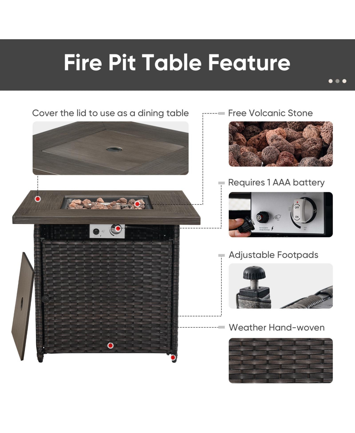 Pocassy Patio Furniture Set with Fire Pit Table-6 Piece All Weather Wicker Outdoor High Back Swivel Chairs Couch