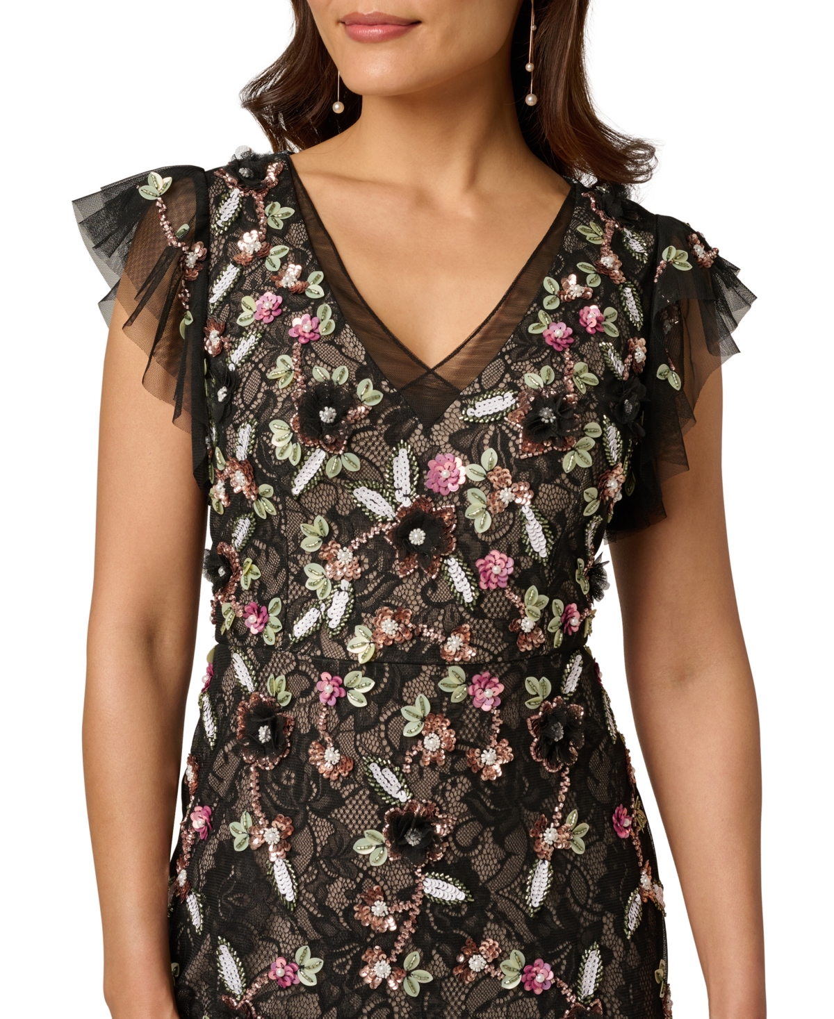 Adrianna Papell Women's Beaded V-Neck Ball Gown