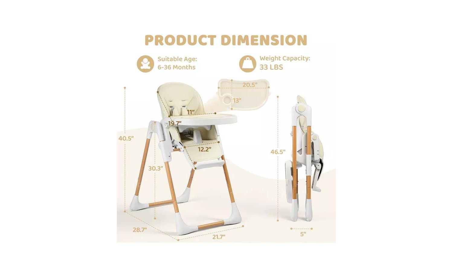 BabyKinder King Convertible Baby High Chair with Wood Grain Removable Double Tray and Easy Clean Design