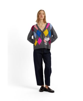 Women's Wool-Cashmere Snoopy Argyle Cardigan