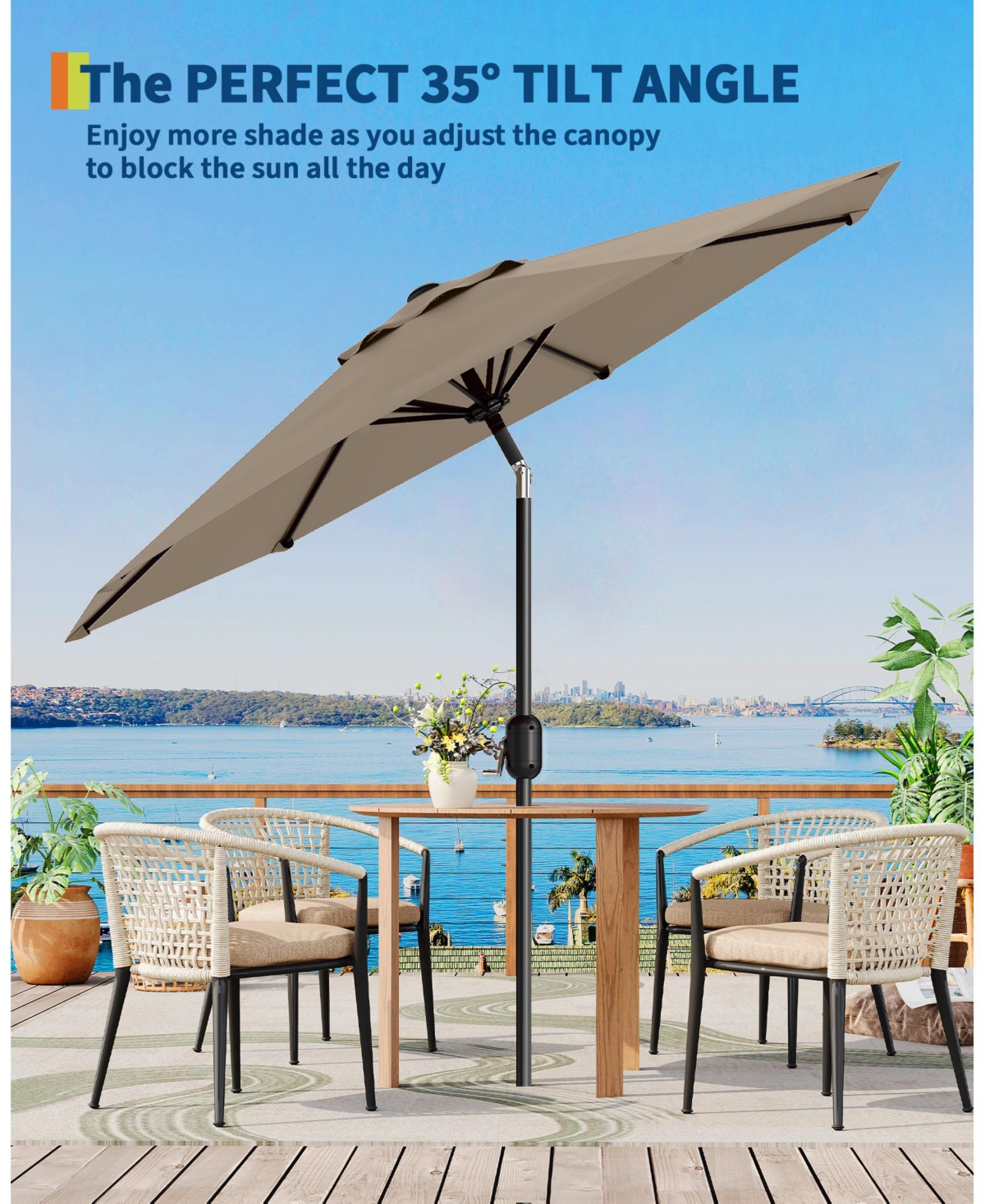 gaomon 9FEET Outdoor Patio Umbrella, Table Market Umbrella, Protection Waterproof for Garden, Deck, Tan (No Base)