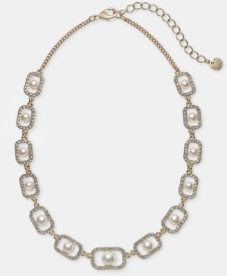 Glass and Faux Pearl Frontal Necklace
