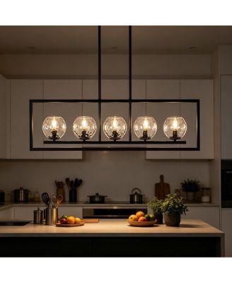 5-Light Linear Kitchen Island Chandelier, Adjustable Pendant Light - 39.4'' W x 5.1'' D x 53.5'' H