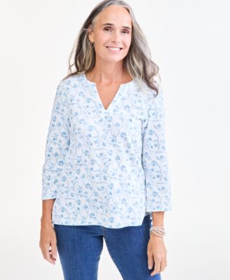 Women's Printed 3/4-Sleeve Split-Neck Tunic