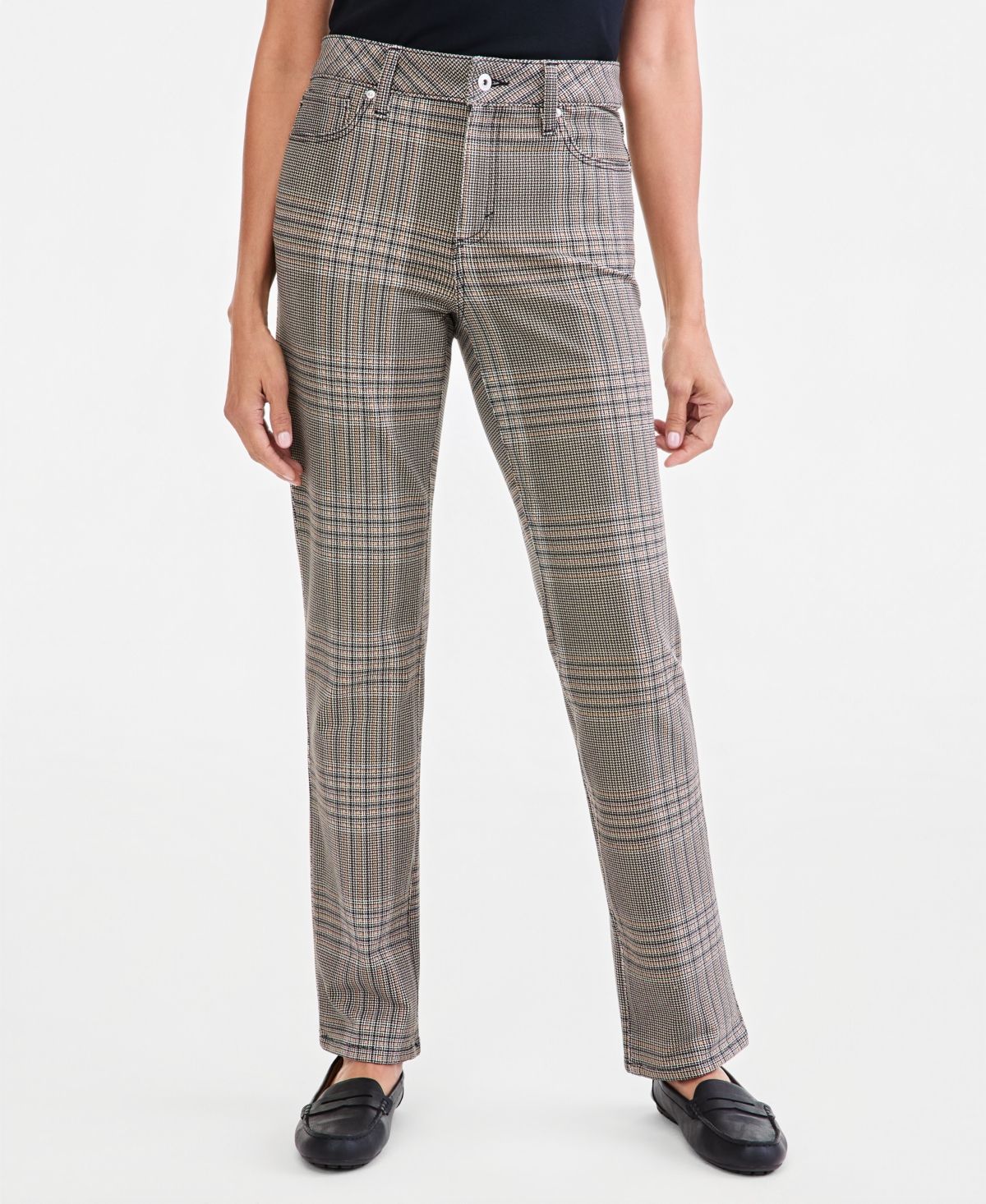 Style & Co Women's High-Rise Straight Plaid Pants, Macy's Exclusive
