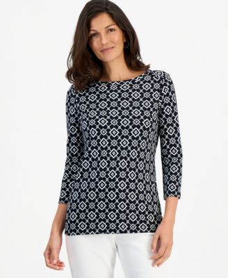 Women's Printed Pima Cotton 3/4-Sleeve Top