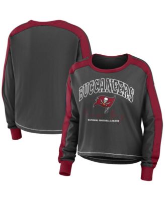 Women's Pewter/Red Tampa Bay Buccaneers Color Block Modest Crop Long Sleeve T-Shirt