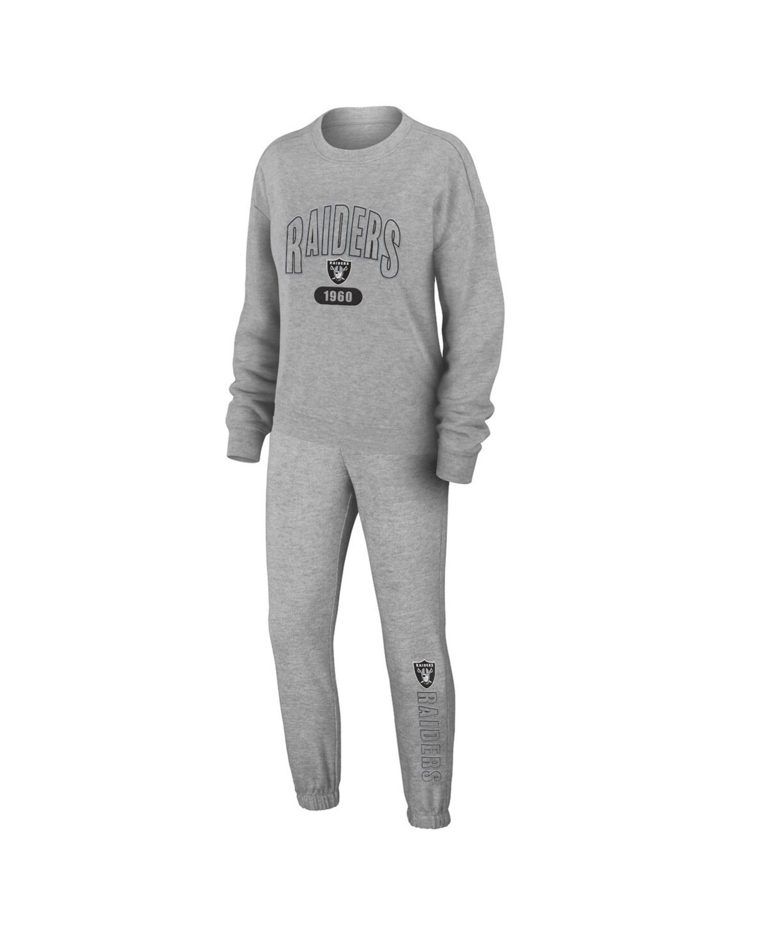 Women's 2-Piece Heather Gray Las Vegas Raiders Plus Size Knitted Tri-Blend Long Sleeve T-Shirt & Pants Lounge Set