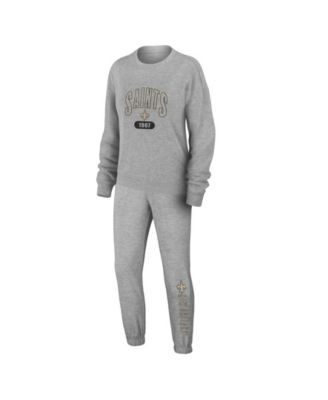 Women's 2-Piece Heather Gray New Orleans Saints Plus Size Knitted Tri-Blend Long Sleeve T-Shirt & Pants Lounge Set