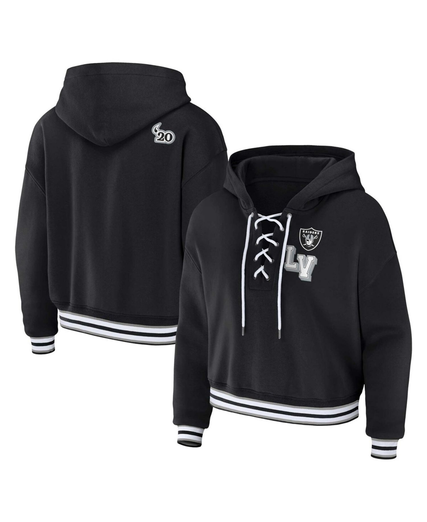 Women's Black Las Vegas Raiders Plus Size Lace-Up Pullover Hoodie